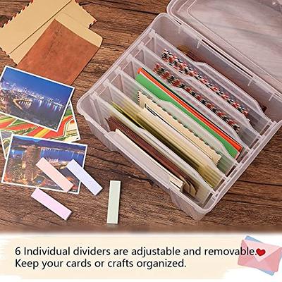 Greeting Card Organizer & Storage Box for Cards | 6 Adjustable Dividers |  Art Supply Storage Organizer | Photo Storage Box | Sticker Organizer | Art