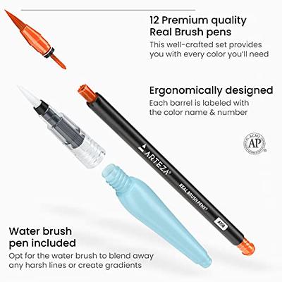 ARTEZA Real Brush Pens, 12 Pack, Drawing Markers with Flexible