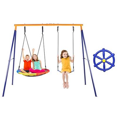 PACEARTH 440lbs Capacity Flying Saucer Swing Set with Heavy Duty A-Frame  Metal Swing Stand, Full Steel, Outdoor for Kids, Backyard, Playground