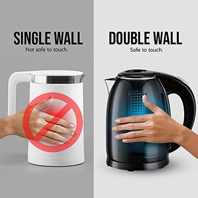 OVENTE Portable Electric Kettle Stainless Steel Instant Hot Water Boiler  Heater 1.7 Liter 1100W Double Wall Insulated Fast Boiling with Automatic  Shut Off for Coffee Tea & Cold Drinks, Red KD64R 