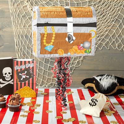 Pull String Treasure Chest Pinata for Kids Pirate Birthday Party