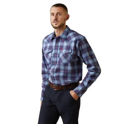 Men's FR Dagger Retro Fit Snap Work Shirt in Clear Sky Plaid, Size