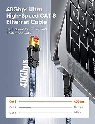 Cat 8 Ethernet Cable, 6FT High Speed Heavy Duty 26AWG Cat8 LAN Network  Cable 40Gbps, 2000Mhz with Gold Plated RJ45 Connector, Outdoor&Indoor  Internet