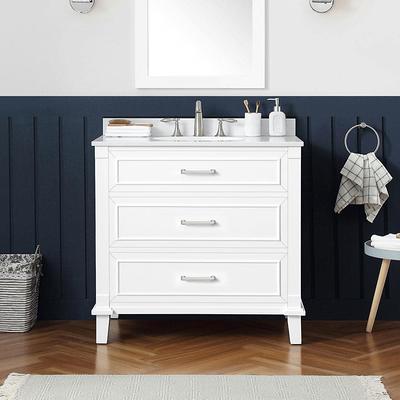 Home Decorators Collection Doveton 60 in. W x 19 in. D x 34 in. H Double Sink Bath Vanity in Weathered Tan with White Engineered Marble Top