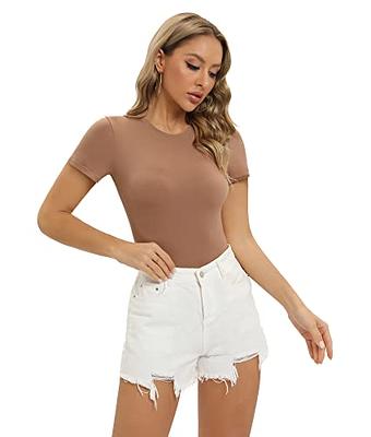 SHAPERX Women's Fit Everybody Bodysuit Soft Crew Neck T-shirt Body Suits  with Thong Design