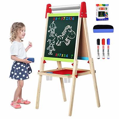 DUKE BABY 3-In-1 Kids Art Easel, Dry-Erase Board - Chalkboard - Paper Roll  - Red Color - Yahoo Shopping