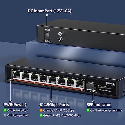 2.5G Uplink Ethernet Switch,1×2.5G Uplink Port, 4×10/100/1000Mbps Ethernet  Port, Multi-Gigabit Unmanaged PoE+ Switch, Plug & Play, Fan-Less Metal  Design, Desktop/Wall-Mount 