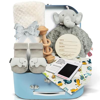 Baby Shower Gifts, Baby Girl Gifts Set Newborn Blanket Elephant Lovey Baby  Security Blanket Wooden Rattle Toy, Funny Bibs Socks & Greeting Card, New