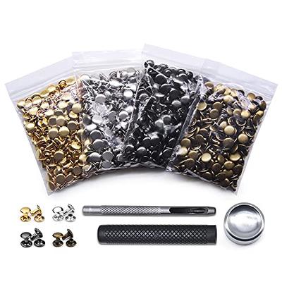 240 Sets Leather Rivets Double Cap Rapid Rivet Tubular-4 Colors 3 Size Metal Studs Brass Rivets with Setting Tool Kit for DIY Leather Crafts/shoes/bag