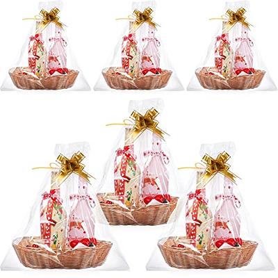 26 Pcs Large Plastic Baskets for Gifts Empty Set with Clear Gift Bags and  Gold Pull