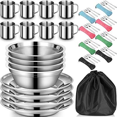  Camping Cookware Mess Kit,Backpacking Cooking Cookware Kit,Stainless  Steel Plates Forks Knives Spoons and Folding Cup for Camping, Backpacking,  Outdoor and Picnic : Sports & Outdoors