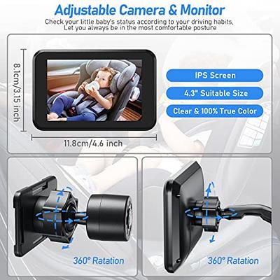 DoHonest Baby Car Camera HD 1080P: 360° Rotating Plug and Play Easy Install  3 Mins Rear Facing Car Baby Monitor with Camera Crystal Night Vision