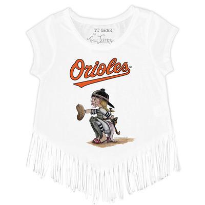 Baltimore Orioles Tiny Turnip Women's Baseball Tie T-Shirt - Black