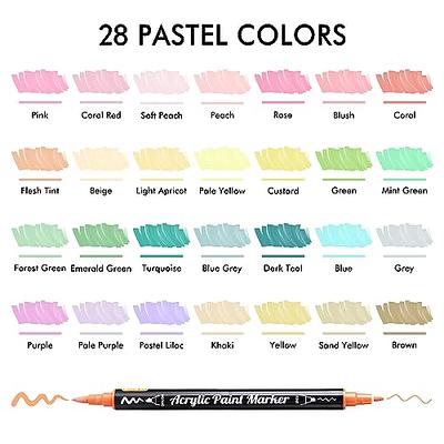 28 Metallic Colors Dual Tip Acrylic Paint Markers, Brush Tip and Fine Tip  Acrylic Paint Pens for Rock Painting, Ceramic, Wood, Canvas, Plastic,  Glass