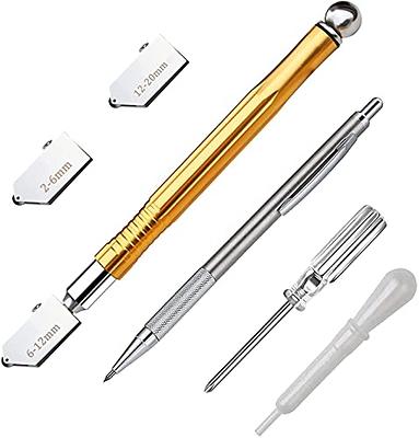 uxcell Glass Cutter 10mm-20mm, Pencil Style Oil Feed Carbide Tip Golden  Metal Handle for Glass Tiles Mirror Cutting