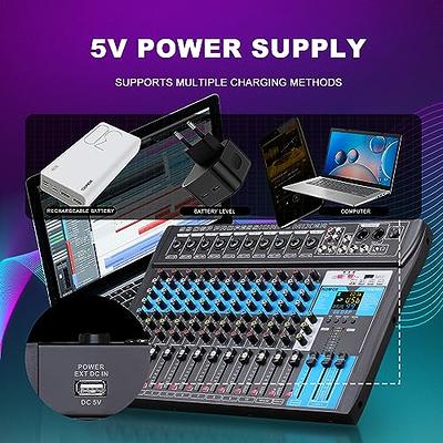 Aveek Professional Audio Mixer, Sound Board Mixing Console with 5 Channel  Digital USB Bluetooth Reverb Delay Effect, Input 48V Phantom Power Stereo  DJ