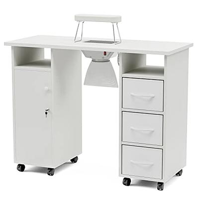 Pro Manicure Table Nail Desk Beauty Salon Dust Collector  Drawers+Wheel+Wrist Pad