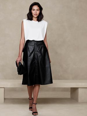 Black Vegan Leather Midi Skirt