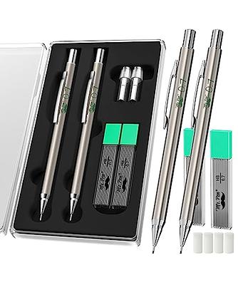  Nicpro 6 PCS Art Mechanical Pencils Set, Black Metal Drafting  Pencil 0.3, 0.5, 0.7, 0.9 mm & 2PCS 2mm Graphite Lead Holder(4B 2B HB 2H)  For Writing Sketching Drawing With