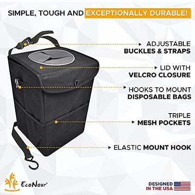EcoNour Car Trash Can with Triple Mesh Pockets, Foldable Car Litter  Storage Bin with Lid, Waterproof and Portable Hanging Garbage Bag
