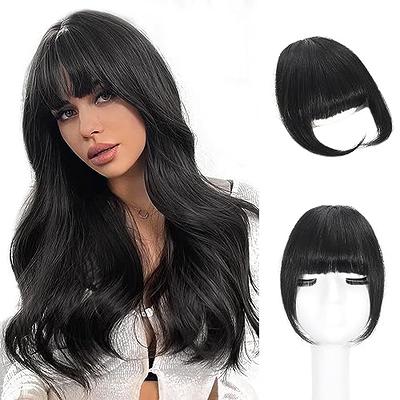 Clip in Bangs Menethe 100% Real Human Hair Bangs Extensions Natural Black Wispy Bangs Fringe with Temples Hairpieces Clip on Air Bangs Flat Neat