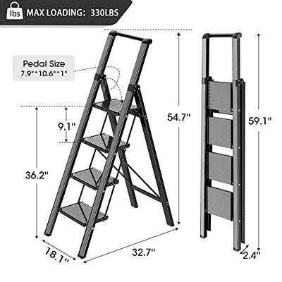 HBTower 2 Step Stool for Adults, Folding Step Ladder with Wide Anti-Slip  Pedal, Sturdy Steel Ladder Convenient Handgrip, 500lbs Portable, Black