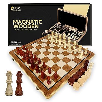  Magnetic Travel Chess Sets and Checkers for Adults and Kids, 13  Inch Roll-up Folding Chess Board - Wooden Chess Game and Checkers Set, 2  Extra Queens & Portable Storage : Toys