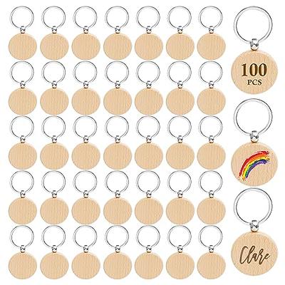 Wood Keychain Blanks, 1.57 Inch Engraving Blanks Key Chain Tag 100Pcs