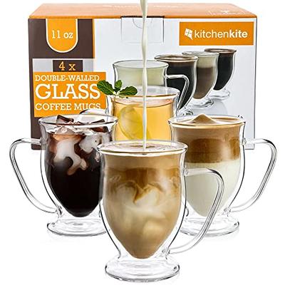 Kitchen Kite Double Wall Glass Coffee Mugs - 11oz Dishwasher & Microwave  Safe Clear Mugs Set of