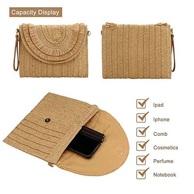 Straw Shoulder Bag for Women Hand-woven Woven Purse Crossbody Summer Beach  Envelope Clutch Purse Wallet (Raffia fringed khaki) - Yahoo Shopping