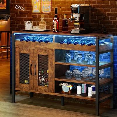 Tangkula Wine Rack Table Coffee Bar Cabinet Freestanding Liquor