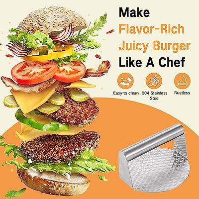 Stainless Steel Burger Press, 5.5 Inch Round Smasher, Non-Stick Smooth  Hamburger Press Flat Bottom Without Ridges, Bacon Grill Perfect for Top  Griddle