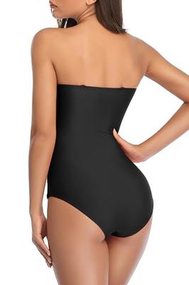 Tummy Control Swimwear Twist Bandeau one Piece Swimsuit by Ruched Padded  Bathing Suits for Women Slimming Bikini