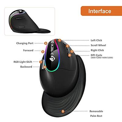 Best Wireless Ergonomic Vertical Mouse with USB 1600 DPI Black - J