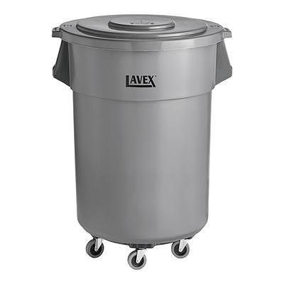 Lavex 32 Gallon Gray Round Commercial Trash Can with Lid and Dolly