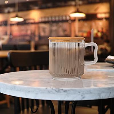 Striped Glass Mug Clear Glass Teacup with Handle High Temperature Milk  Coffee Water Cup Drinkware Glass Cups Bamboo Lid