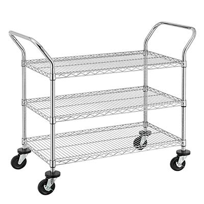 WDT 990Lbs Capacity Heavy Duty Rolling Utility Cart, NSF Rolling Carts with  Wheels,Commercial Grade Metal Cart with Handle Bar & Shelf Liner,Trolley