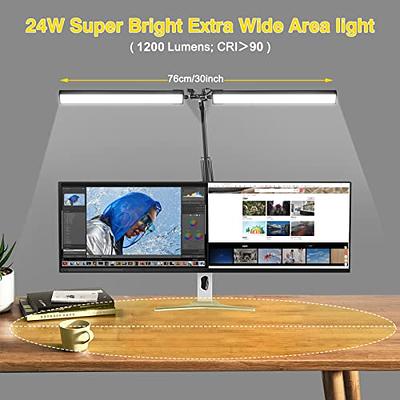 Led Desk Lamp with Clamp and Stand, Double Head LED Desk Lamp, 24W  Brightest Led Workbench Office Light Desk Lamps for Home Office, Eye-Caring