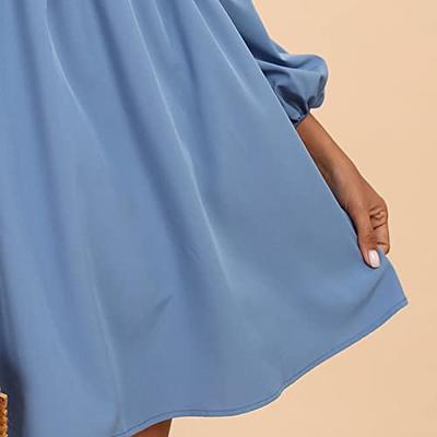 EXLURA Womens Square Neck Dress Long Puff Sleeve A-Line Casual Short Mini  Dress