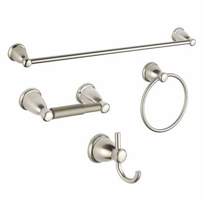 4-Piece Bath Hardware Set with Towel Bar Toilet Paper Holder Double Towel Hook in Stainless Steel Brushed Nickel