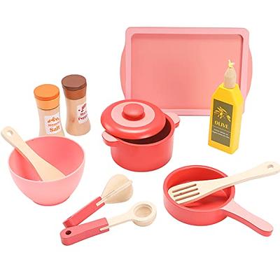 Pink Play Kitchen Cookware Toys Pots and Pans Cooking Utensils Accessories  Pretend Playset for Toddlers, Kids, Girls (13 Pcs)