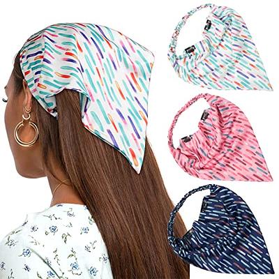 AWAYTR Floral Elastic Hair Kerchief Scarf - 3 PCS Chiffon Head Kerchief  Headband Print Floral Hair Scarves with Hair Clips Kerchief Head Scarf Hair