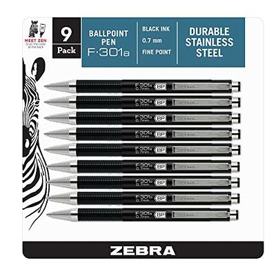 Zebra Pen Fine Point F-402 Ballpoint Stainless Steel Pen, 0.7mm Black Ink,  2 Black Ink Retractable Metal Pens with 2 Black Ink Refills in Pack, 0.7mm