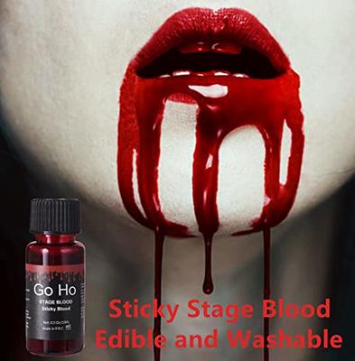 MEICOLY Fake Blood Washable,1.06oz Edible Stage Blood,Realistic Drips  Sticky Fake Blood with Brush,Safe for  Mouth,Nosebleed,Halloween,Cosplay,Special