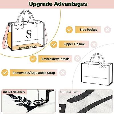 Simple Canvas Letter Print Zipper Tote Bag, Large Capacity Handbag - Temu