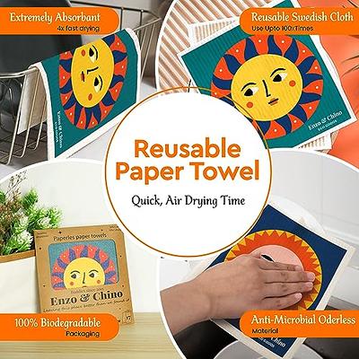 Reusable Paper Towels Washable | Bamboo Cellulose Fiber, Nature Friendly  Paper Towels | Thick, Strong, Paperless Kitchen Roll | Reusable Napkins 