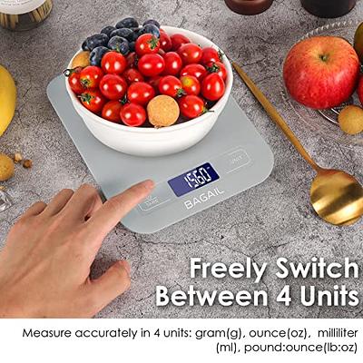 Rechargeable Kitchen Scale, 5kg by 1g Digital Food Scale, High Precise  Measuring Scale for Food Ounces and Grams, Large LCD Display with USB Cable  and