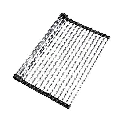 Surlong Multipurpose Roll-Up Dish Drying Rack,Foldable Sink Rack Mat Stainless Steel Wire Dish Drying Rack(Gray, 14.6 inch x 13 inch ), White