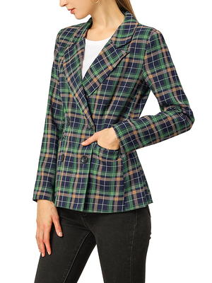 Unique Bargains Women's Double Breasted Notched Lapel Plaid Trench Coats M Brown, Size: Medium