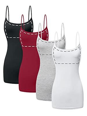  White Camisole For Women Built-in Shelf Bra Adjustable  Spaghetti Strap Tank Top Cotton Cami For Layering 2 Pack
